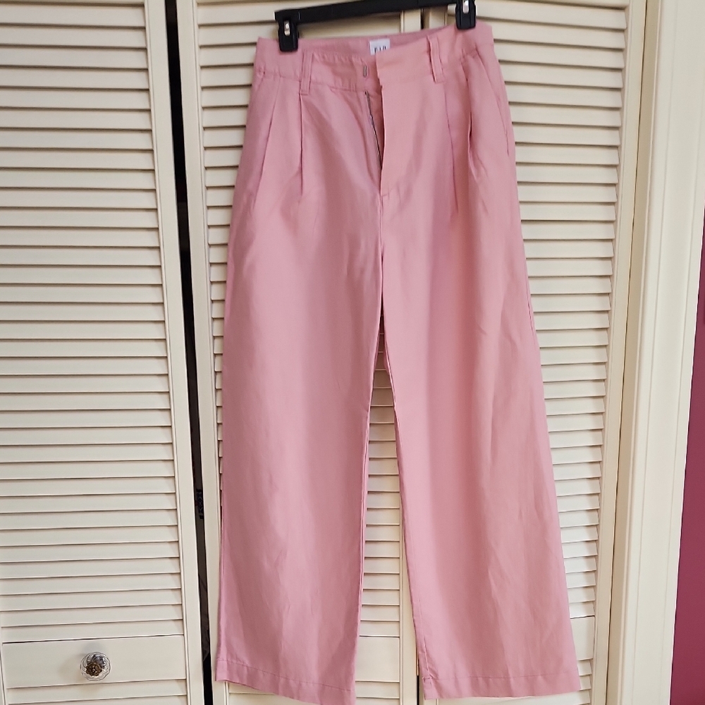 Pink Wide-Leg Linen Trousers